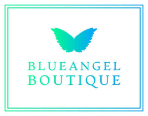 Logo of Blueangel Boutique with a blue butterfly on a white background