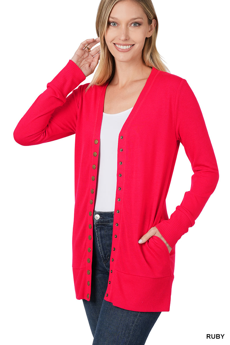 Zenana Ruby Lightweight Snap Button Cardigan w/Pockets
