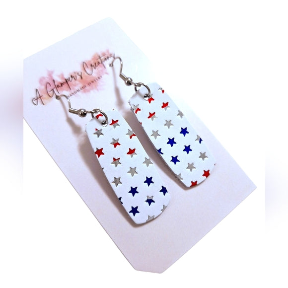 Red, White, Blue, & Silver Star Leather Earrings