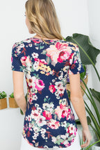 Allover Floral Navy Short Sleeve Top