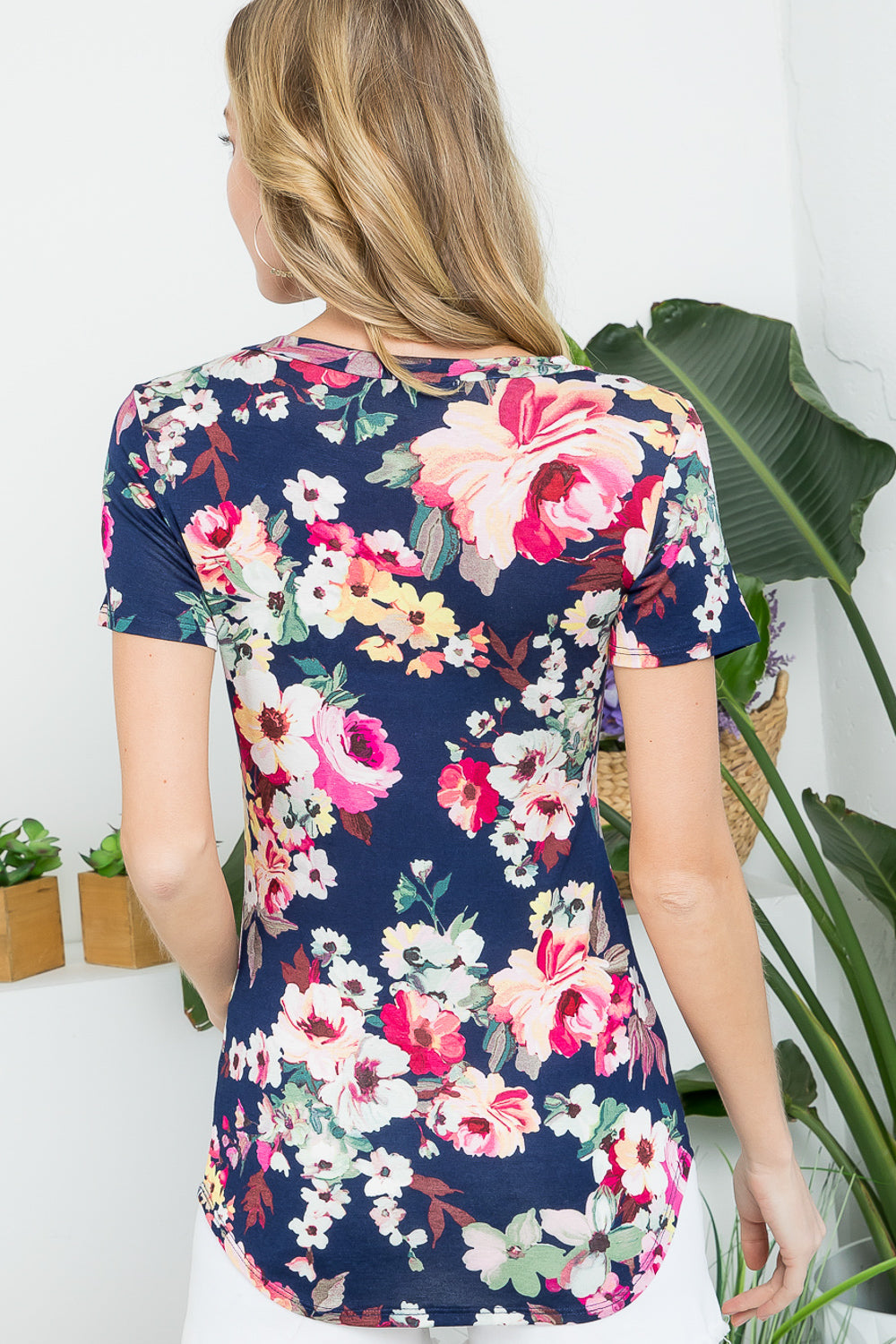 Allover Floral Navy Short Sleeve Top