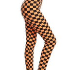 Black & Orange Checkered Plus Size Leggings