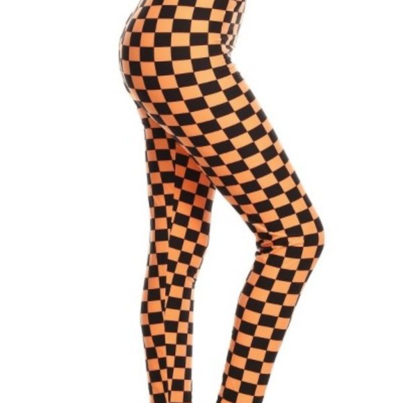 Black & Orange Checkered Plus Size Leggings