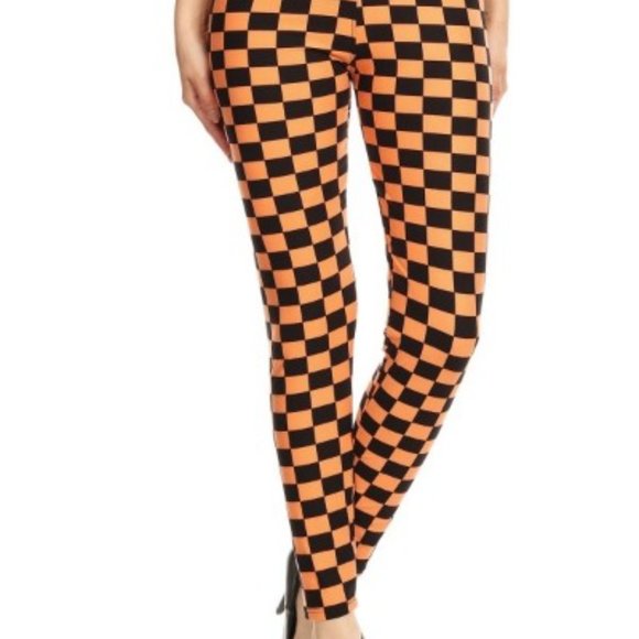 Black & Orange Checkered Plus Size Leggings