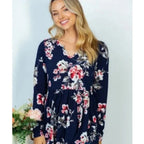 Floral & Navy Peplum Long Sleeve Top