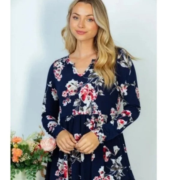 Floral & Navy Peplum Long Sleeve Top