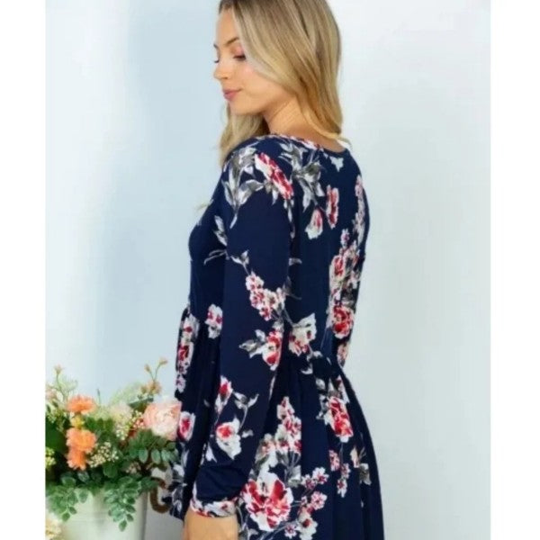 Floral & Navy Peplum Long Sleeve Top