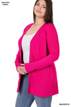 Zenana Magenta Snap Button Lightweight Sweater Cardigan