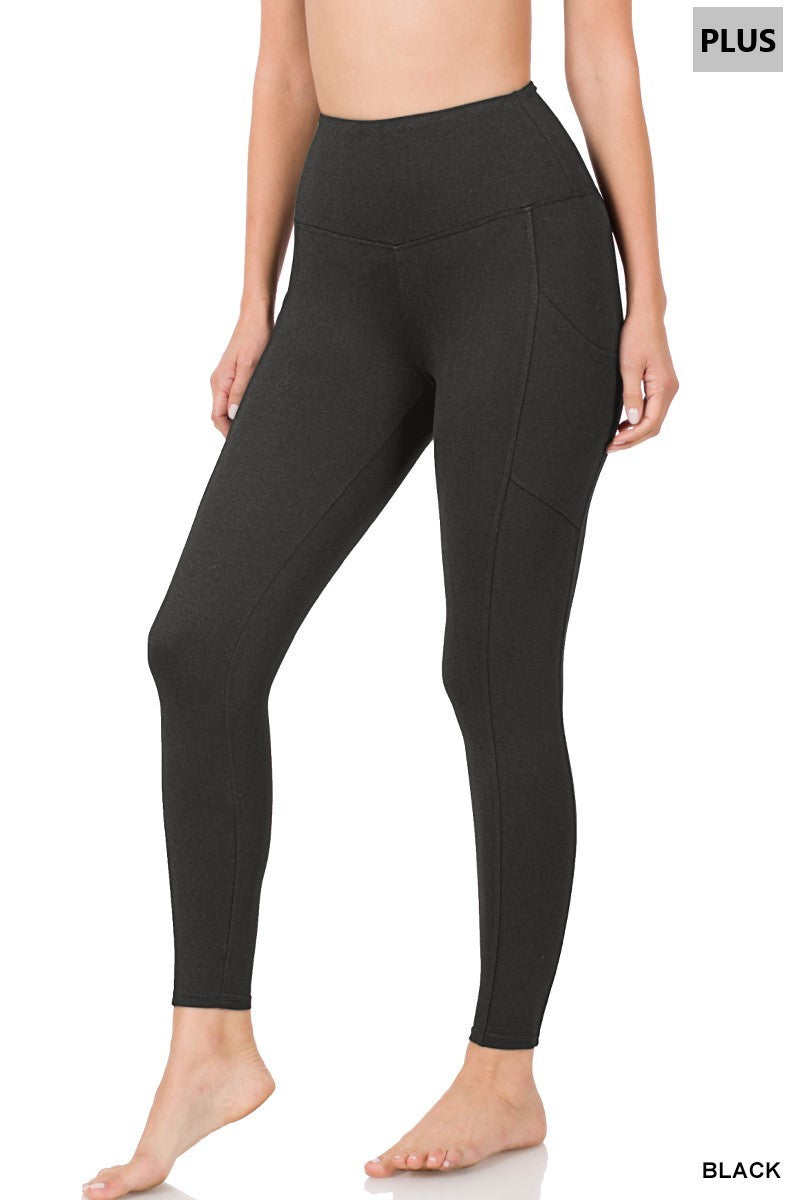 Black High Waisted Full Length Plus Size Leggings w/Pockets