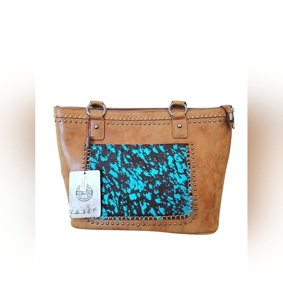 Trinity Ranch Hair On Turquoise & Taupe Concealed Tote/Bag