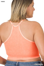Neon Coral Plus Size Washed Ribbed Seamless Cropped Cami Top