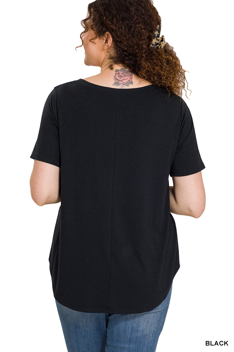 Black V~Neck Short Sleeve Plus Size Top