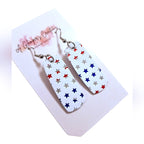 Red, White, Blue, & Silver Star Leather Earrings