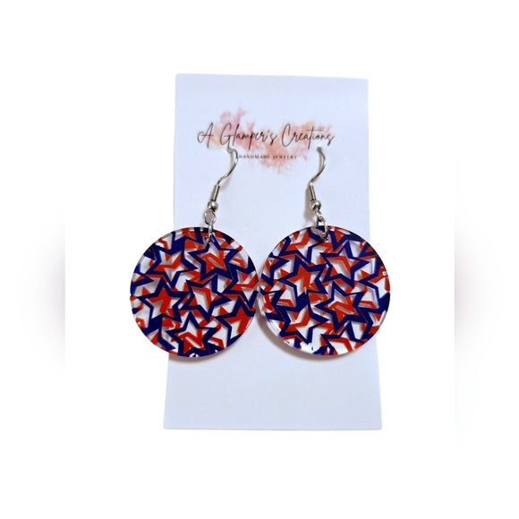 Red & Blue Stars Acrylic Dangle Earrings
