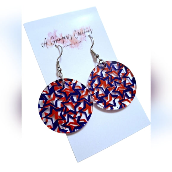 Red & Blue Stars Acrylic Dangle Earrings