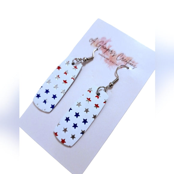 Red, White, Blue, & Silver Star Leather Earrings