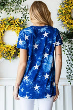 White Stars & Tie Dye Navy Short Sleeve Top