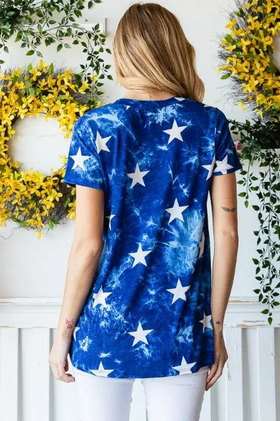 White Stars & Tie Dye Navy Short Sleeve Top
