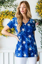 White Stars & Tie Dye Navy Short Sleeve Top