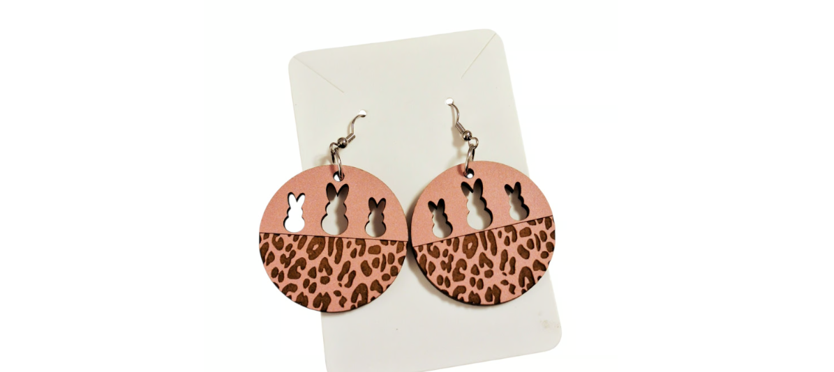 Wood Pink Easter Bunny & Leopard Earrings