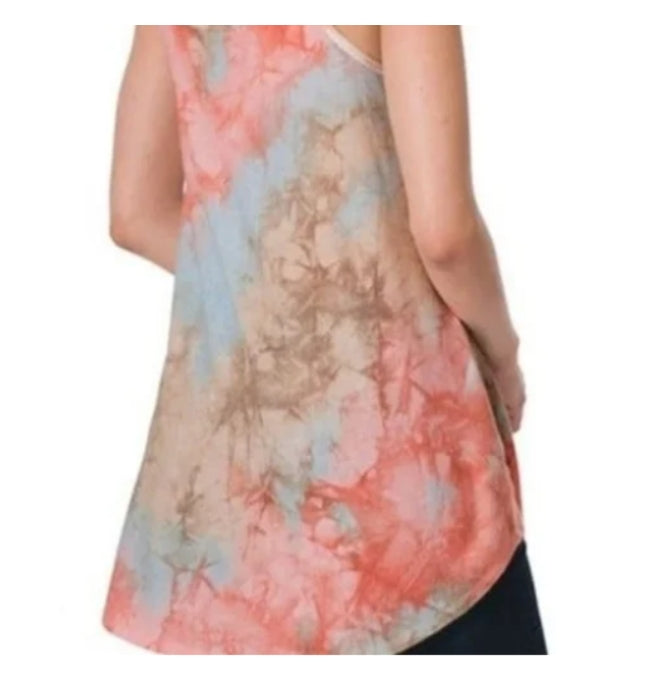 Blue, Peach, & Taupe Tie Dye Tank Top