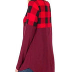 Zenana Red, Black & Burgundy Plaid Long Sleeve Top