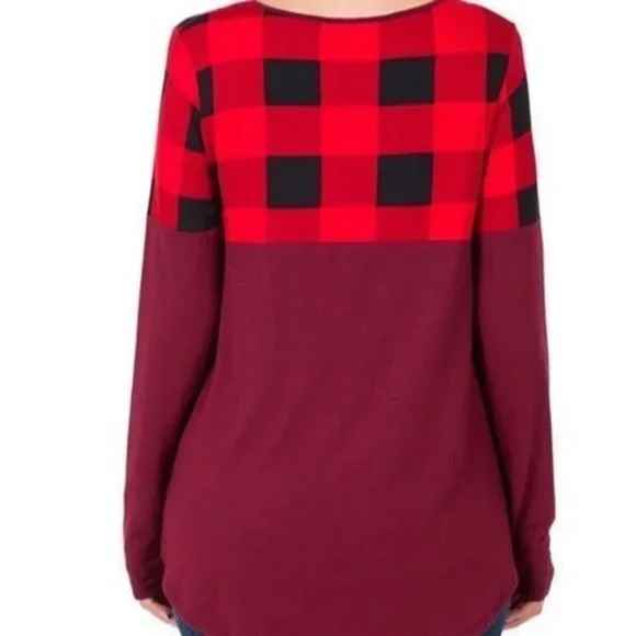 Zenana Red, Black & Burgundy Plaid Long Sleeve Top
